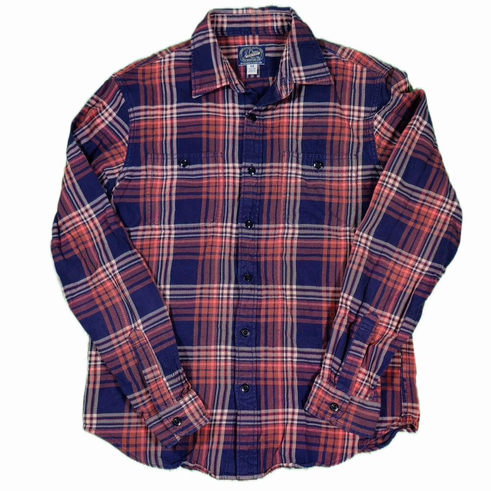 J. Crew New York Men’s L Long Sleeve Button-Front Flannel Shirt Navy Rust Orange